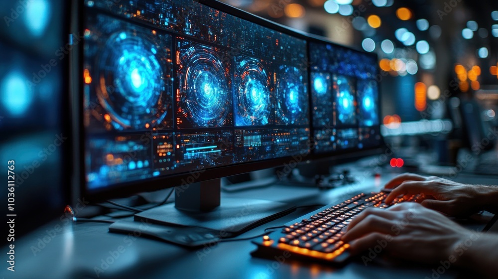 Graphic designer working on a computer with creative tools, representing the blend of technology and art in visual communication