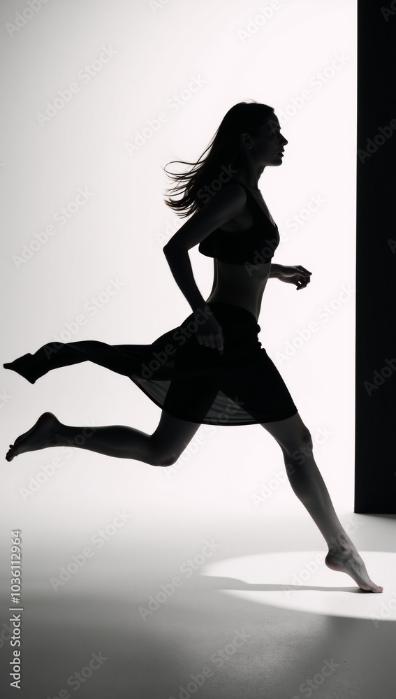 Woman depicted as a running silhouette Woman depicted as a running silhouette