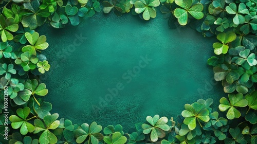 Emerald backdrop adorned with shamrock leaves creating a festive atmosphere Ideal for a celebratory pub setting offering a whimsical frame for an enchanting scene photo