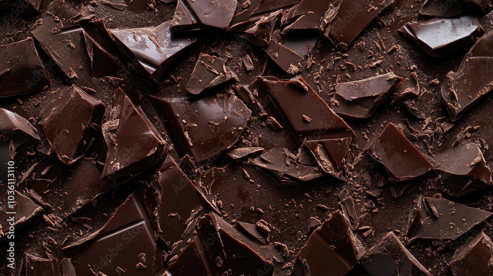 Close up of textured dark chocolate pieces creating a delicious and enticing food backdrop for dessert themes Close up of textured dark chocolate pieces creating a delicious and enticing food backdrop for dessert themes