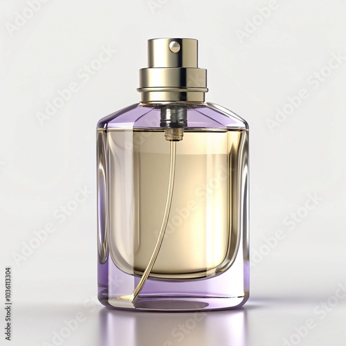 Glass bottle mockup for fragrance and perfume is on a white background, gold perfume cosmetic bottle container, isolated. Mockup for product package branding. 