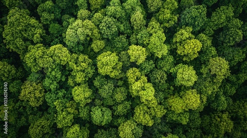 Aerial perspective highlights a lush green forest showcasing its diverse ecosystem and importance for the environment