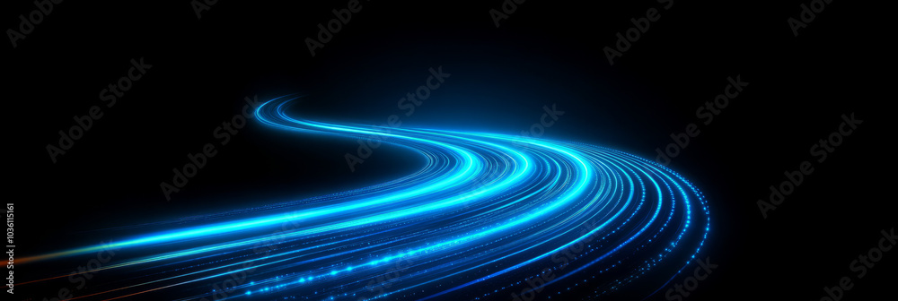 Abstract blue light trails on a dark background. Abstract blue light trails on a dark background.