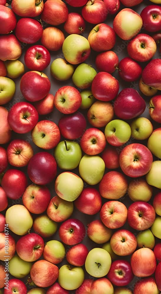 Design an inviting background with a top view of fresh apples showcasing their vibrant colors and crisp texture 4K vertical Design an inviting background with a top view of fresh apples showcasing their vibrant colors and crisp texture 4K vertical