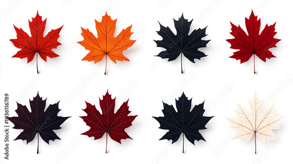 Collection of colorful maple leaves isolated on a white background. Collection of colorful maple leaves isolated on a white background.