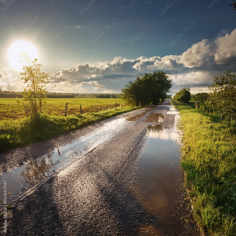 country road is flooded after heavy rainfall country road is flooded after heavy rainfall