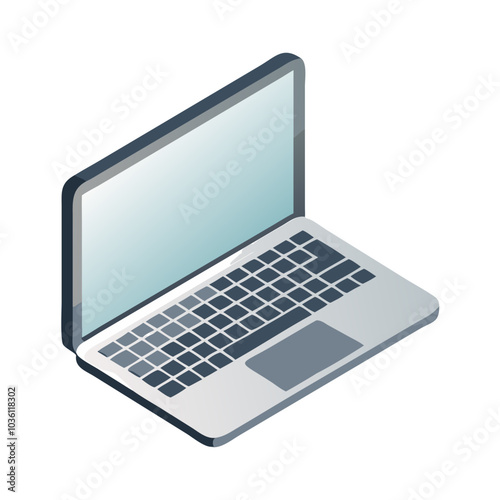 Isometric Laptop Design in Grayscale Representing Portable Computing