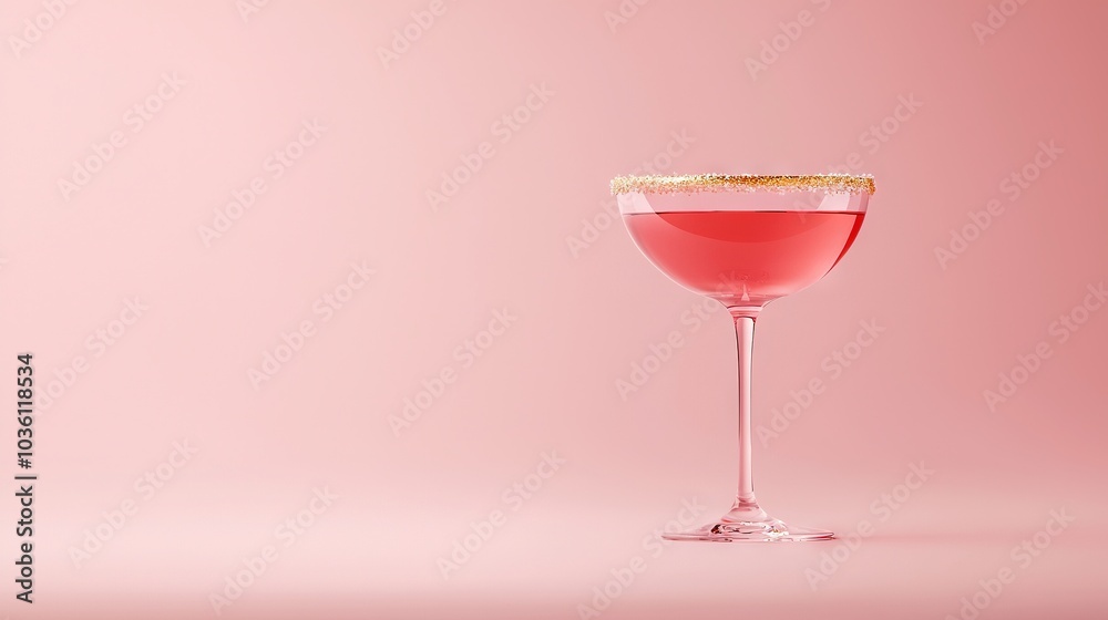 A zoomed-in shot of a glass filled with liquid against a pink backdrop and featuring a golden border A zoomed-in shot of a glass filled with liquid against a pink backdrop and featuring a golden border