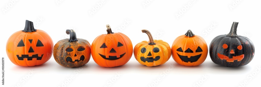 Halloween pumpkins on white background, ideal for parties Halloween pumpkins on white background, ideal for parties
