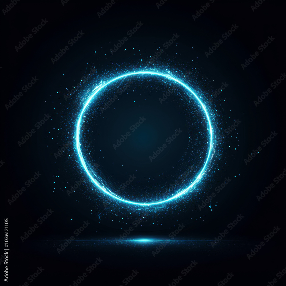 Fototapeta premium Abstract glowing blue circle on black background.