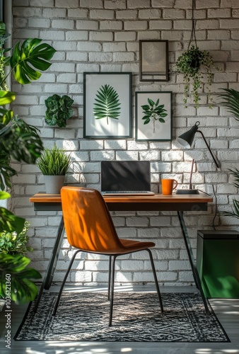 Bright and cozy home office with plants and modern decor during the day