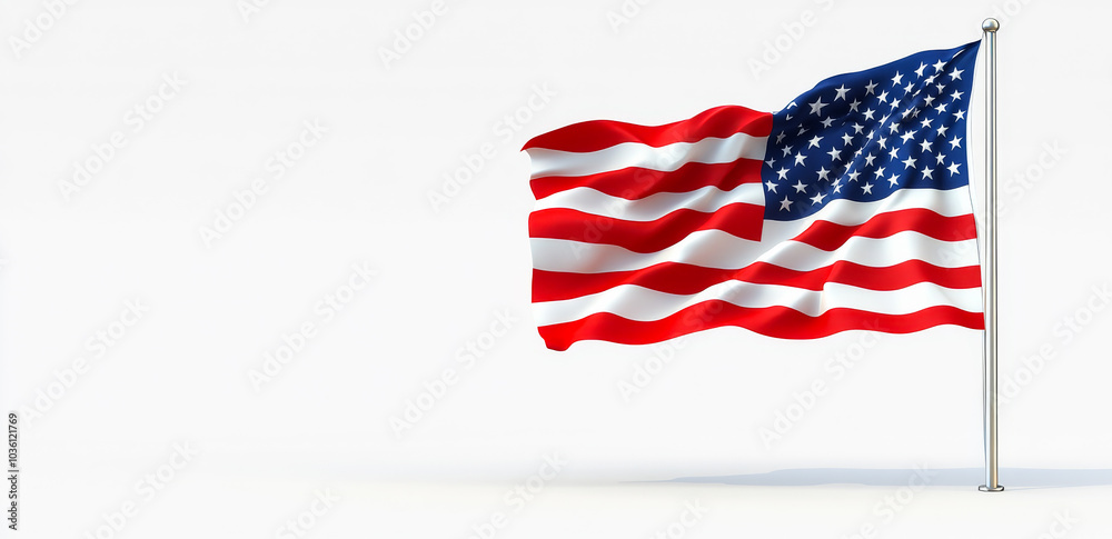 Waving American flag on a clear backdrop. The American flag flutters gracefully against a plain background, showcasing its distinctive stars and stripes. Waving American flag on a clear backdrop. The American flag flutters gracefully against a plain background, showcasing its distinctive stars and stripes.