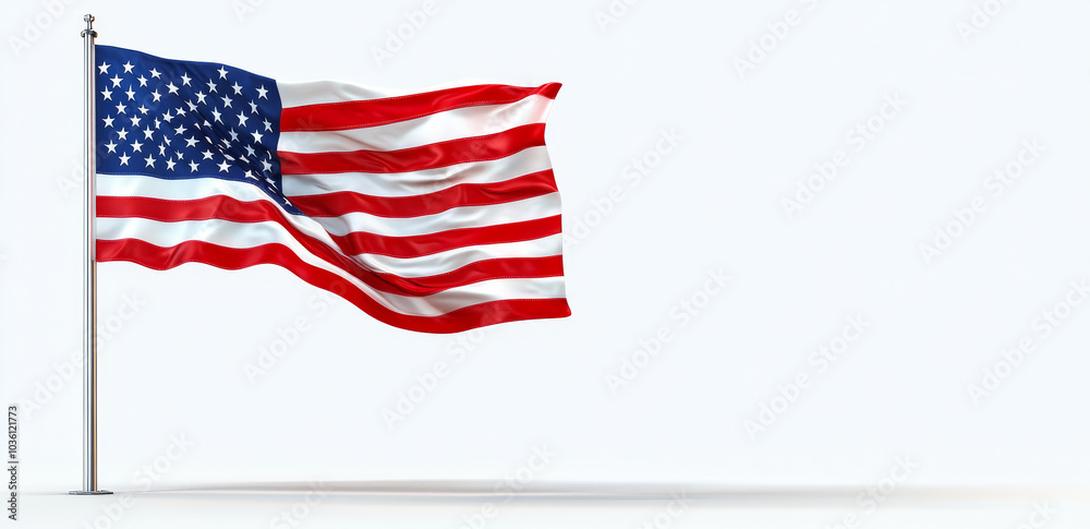 Waving American flag against a clear background. The American flag proudly waves, showcasing its red, white, and blue colors against a plain backdrop, representing national pride. Waving American flag against a clear background. The American flag proudly waves, showcasing its red, white, and blue colors against a plain backdrop, representing national pride.