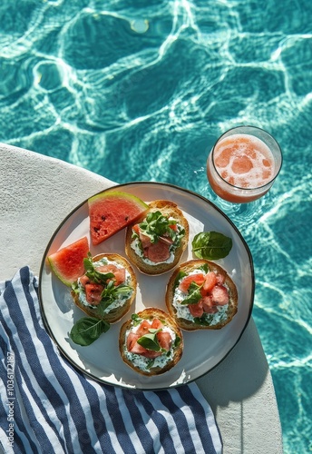 Delicious canapes by the poolside with refreshing drinks and summer vibes in ...