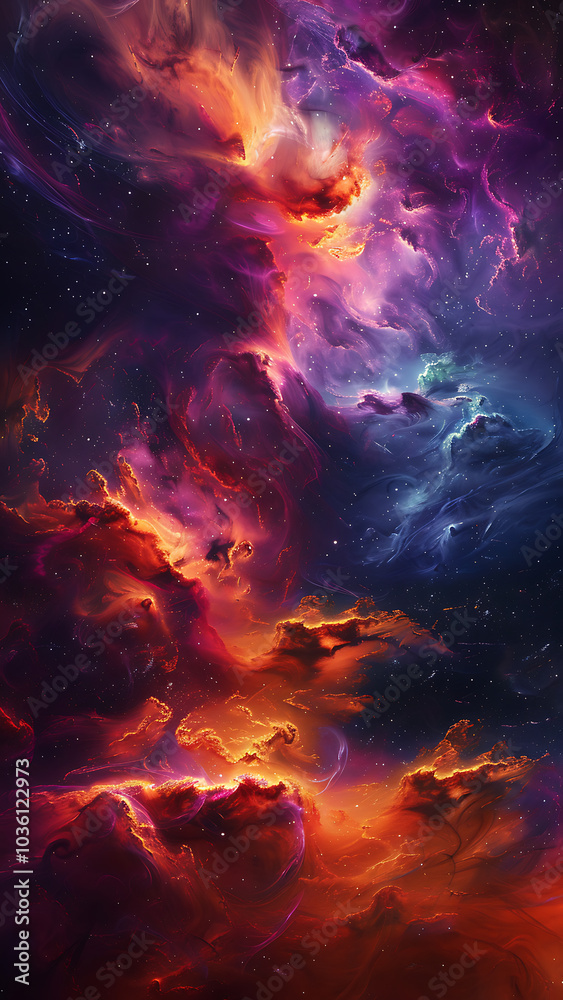 Cosmic Explosion with Vibrant Clouds and Nebula