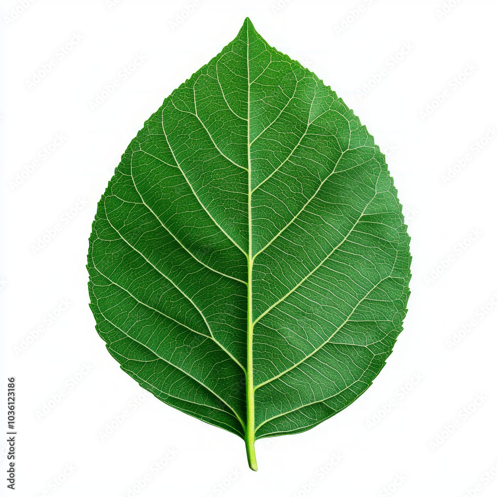 A single green leaf isolated on a white background. A single green leaf isolated on a white background.