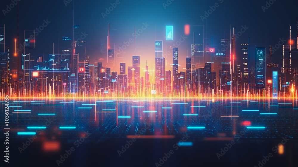 Naklejka premium Abstract business network smart city and charts and graphs with statistics to innovative analyze business potential and forecast future development of companies growth