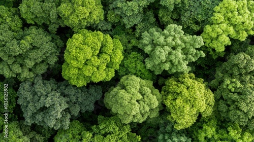 Üppiges grünes Blätterdach: Lebendige Waldluftaufnahme für Umweltdesign photo