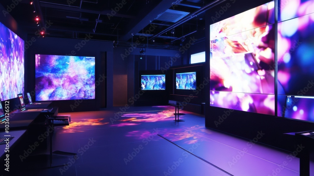 A digital art studio with large interactive screens and AI-assisted creative tools, Creative technology theme, Contemporary style A digital art studio with large interactive screens and AI-assisted creative tools, Creative technology theme, Contemporary style