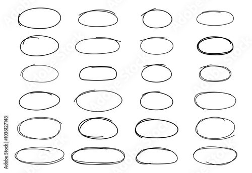 Collection circles in trendy style. Hand drawn. Doodle. Vector. Abstract scribbles. Brush. Editable stroke. Pencil. Element, shapes. Line and underline. Textbox, bubbles. Frame. Mark. Curves. Check