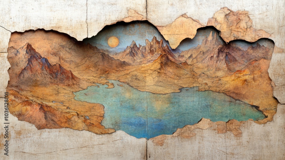 Naklejka premium Fantasiekarte eines Bergsees für digitale Illustration und Gamedesign