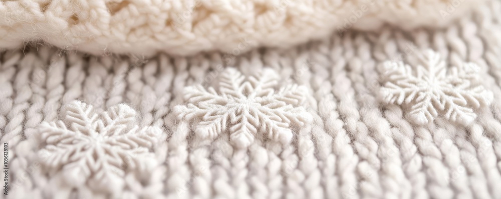 Macro shot of snowflakes on wool, intricate patterns and soft textures Macro shot of snowflakes on wool, intricate patterns and soft textures