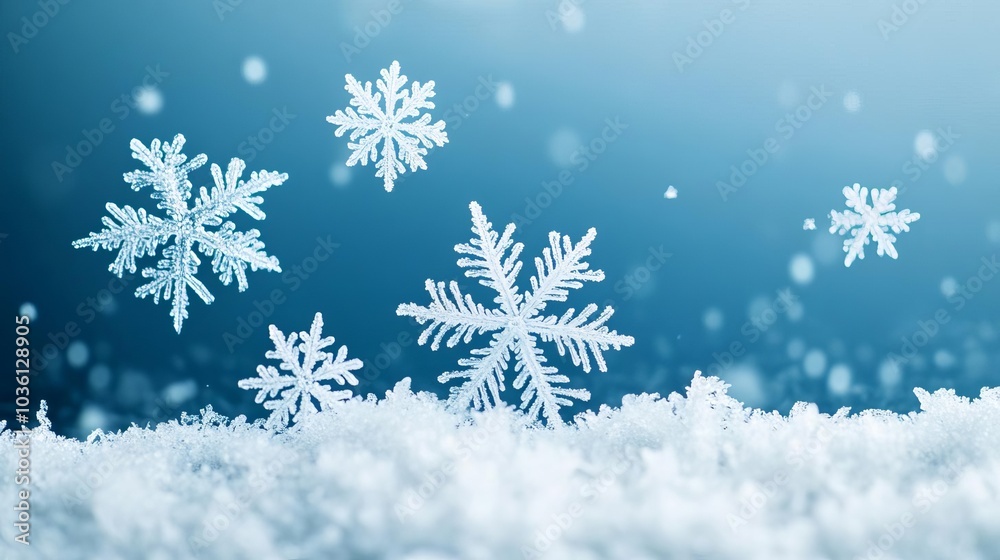 Snowflakes falling onto a frosty window, delicate and ephemeral Snowflakes falling onto a frosty window, delicate and ephemeral