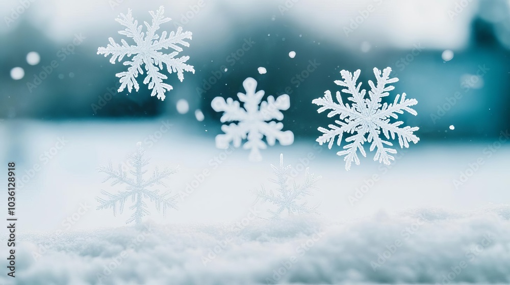 Snowflakes falling onto a frosty window, delicate and ephemeral Snowflakes falling onto a frosty window, delicate and ephemeral