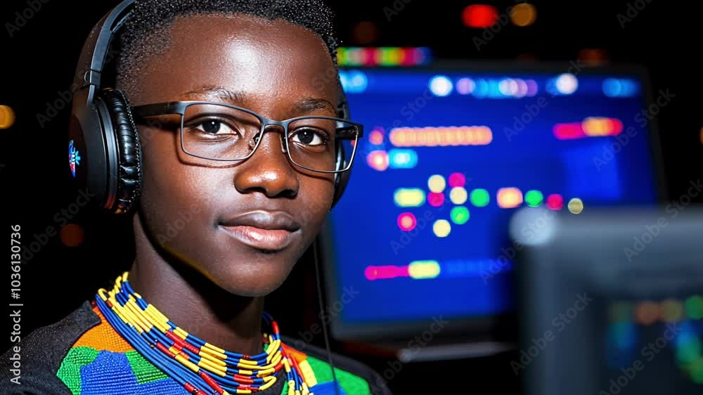 Young Coder Creates Vibrant Music Visuals With Coding Skills at a Tech Event in the Heart of the City Young Coder Creates Vibrant Music Visuals With Coding Skills at a Tech Event in the Heart of the City