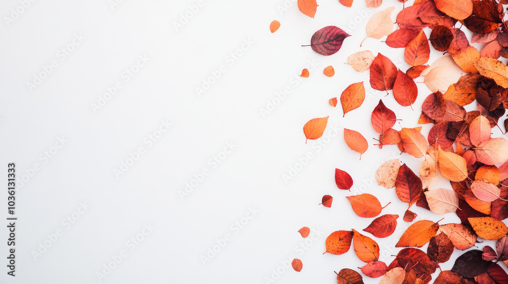 Autumn leaves scattered on a white background. Autumn leaves scattered on a white background.