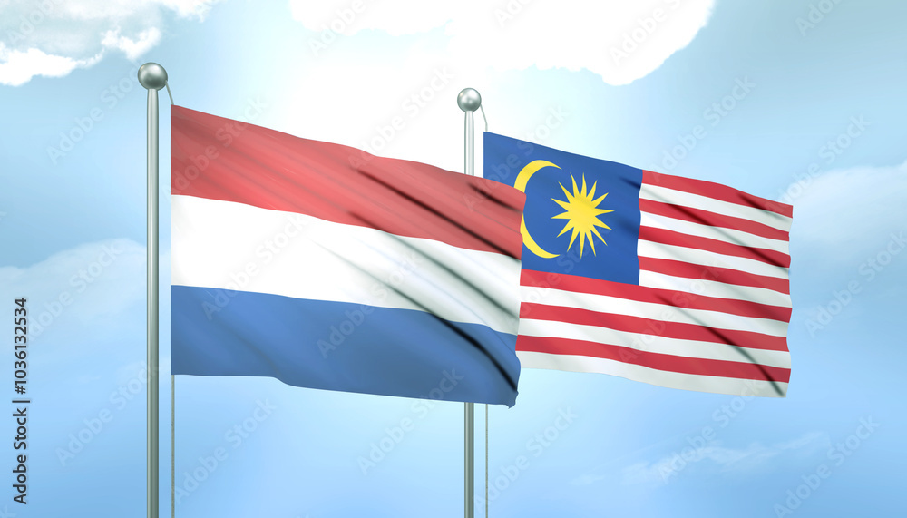 Obraz premium Netherlands and Malaysia Flag Together A Concept of Relations