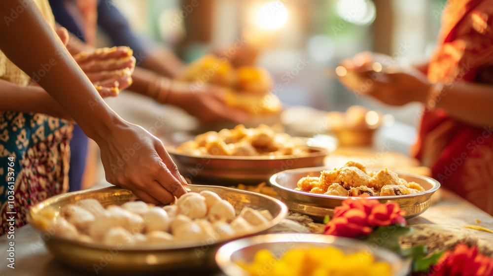Fototapeta premium Family Making Traditional Sweets for Diwali Celebration