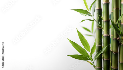 Bamboo plant on side position provides copy space for text. background concept isolated white