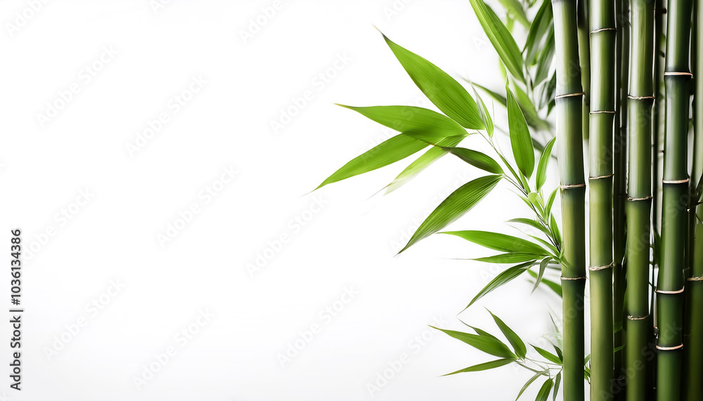 Fototapeta premium Bamboo plant on side position provides copy space for text. background concept isolated white