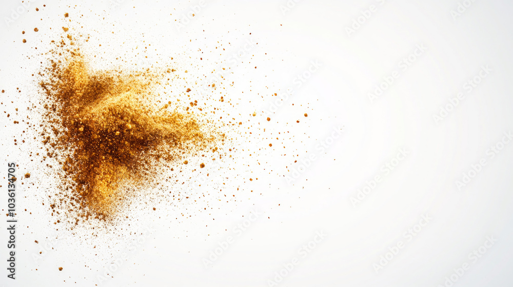 Golden powder explosion on a white background. Golden powder explosion on a white background.