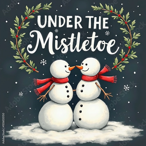 Under the Mistletoe snowman couple
