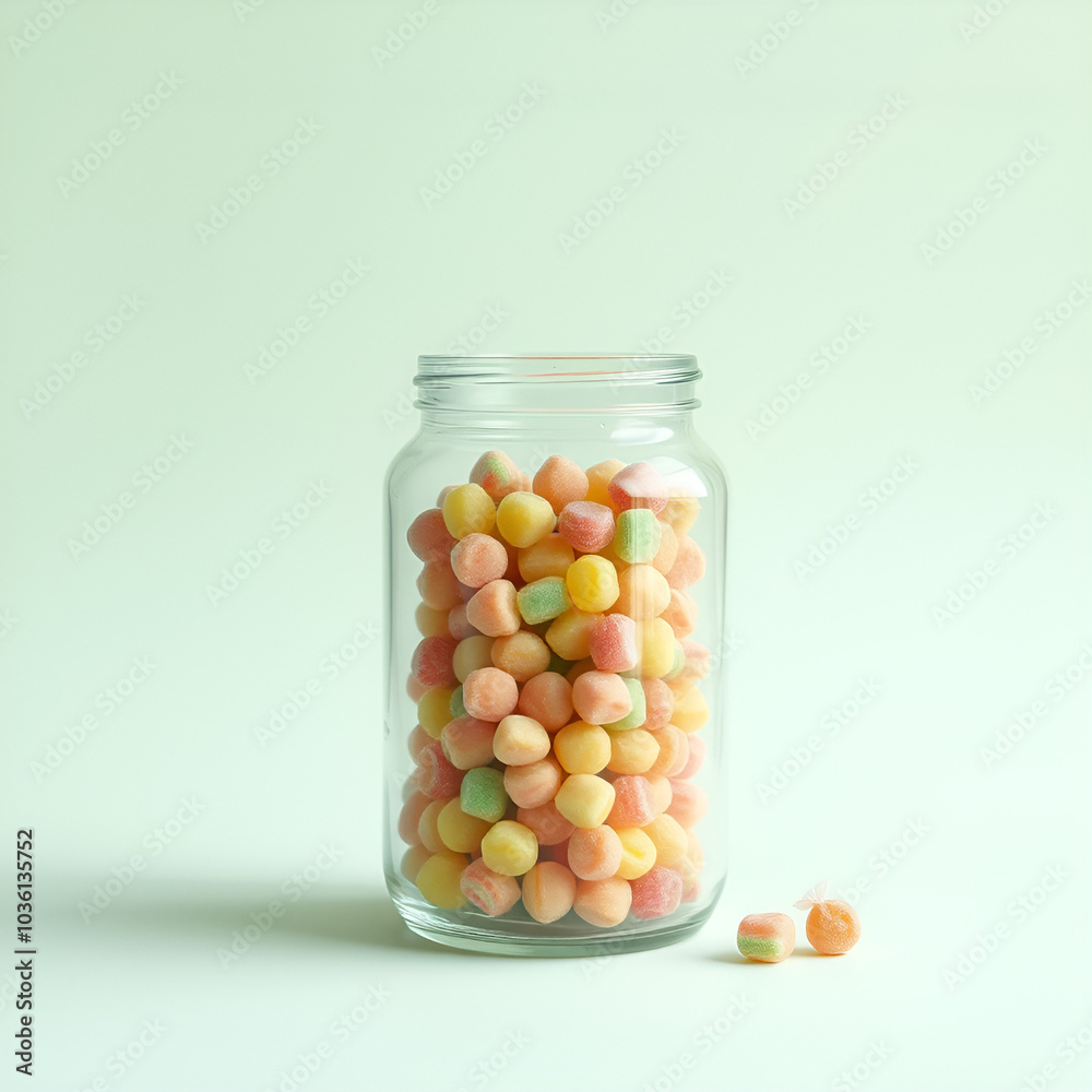 candy in jar on minimal style on empty background