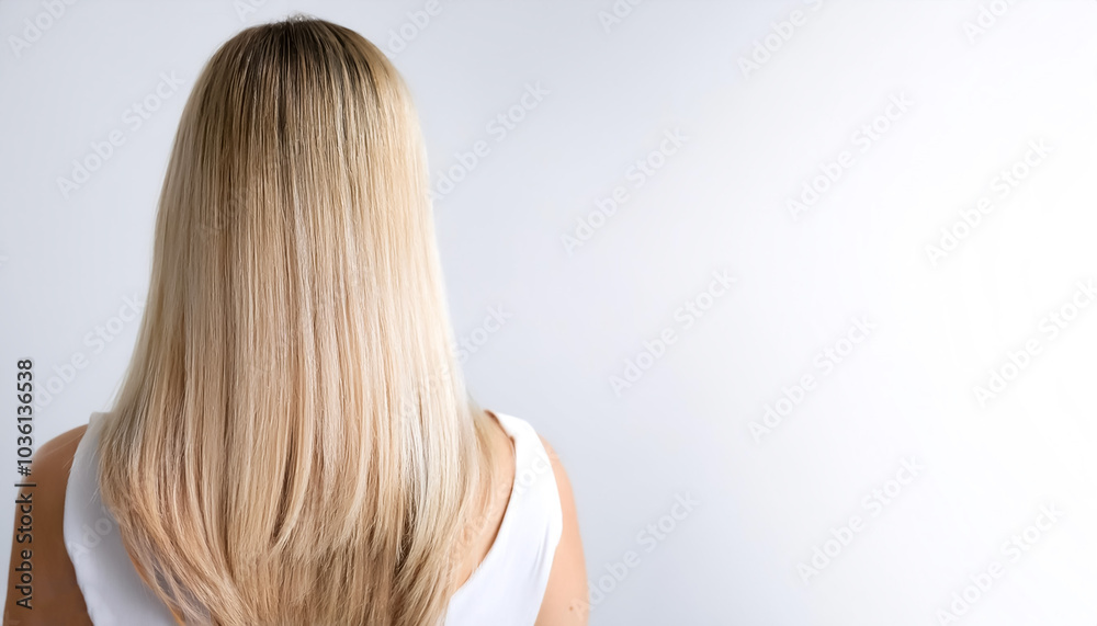 Naklejka premium blonde hair in back side on side position provides copy space for text. background concept isolated white
