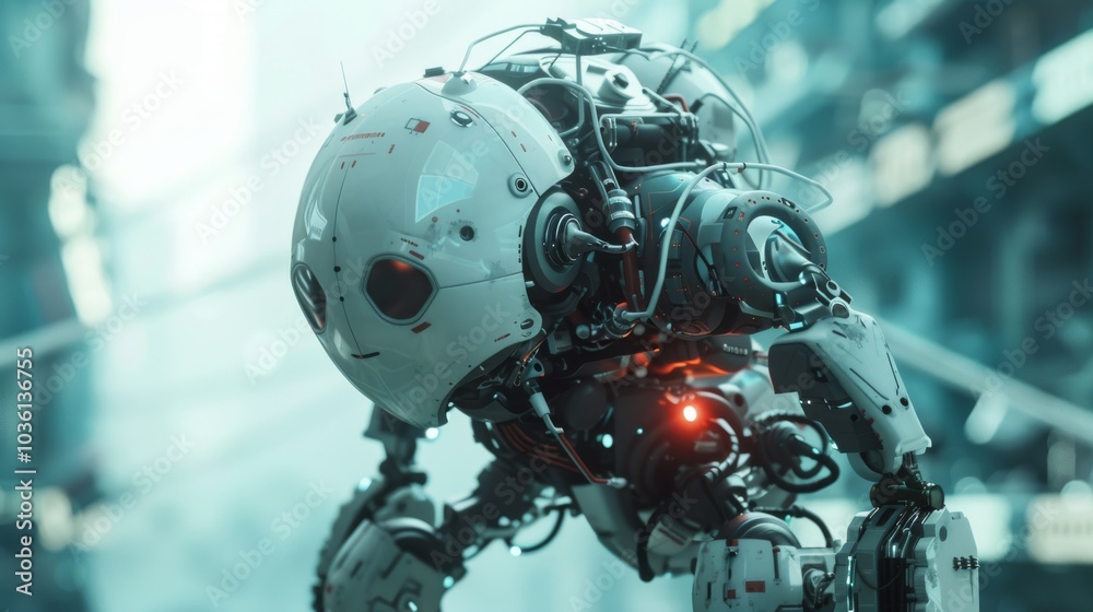 Fototapeta premium Futuristic robot handling hazardous materials safely