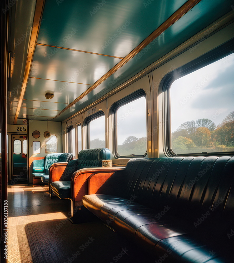 Fototapeta premium Sunlit Train Carriage Interior