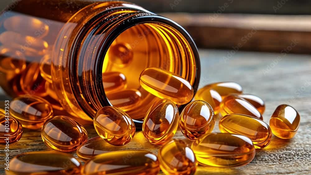 Exploring the Benefits of Amber-Colored Supplements on a Rustic Wooden Surface