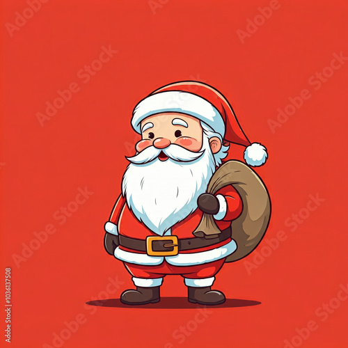 Cute Santa claus Christmas illustration Holiday season, red background,Christmas card IA generated 