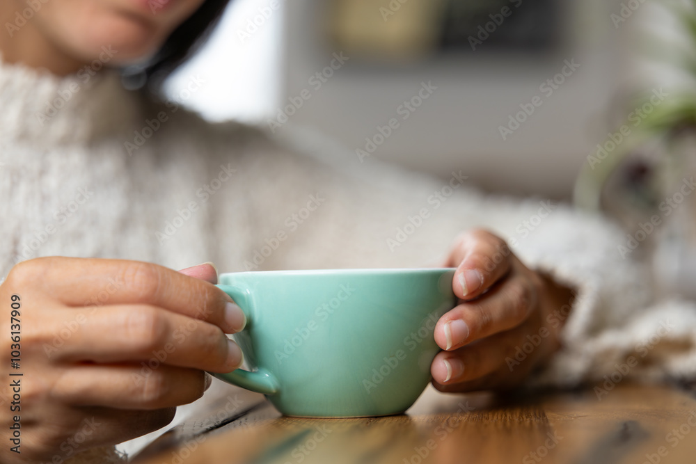 Close-up happy young woman smiling in a cafe holding a cup of matcha tea, art with heart shape milk, cappuccino coffee with foam and heart, espresso coffee, decoration with plants, vegan hot drink
Close-up happy young woman smiling in a cafe holding a cup of matcha tea, art with heart shape milk, cappuccino coffee with foam and heart, espresso coffee, decoration with plants, vegan hot drink
