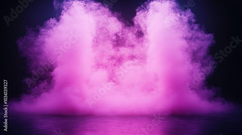 Abstract pink smoke cloud in the dark with a wet surface.