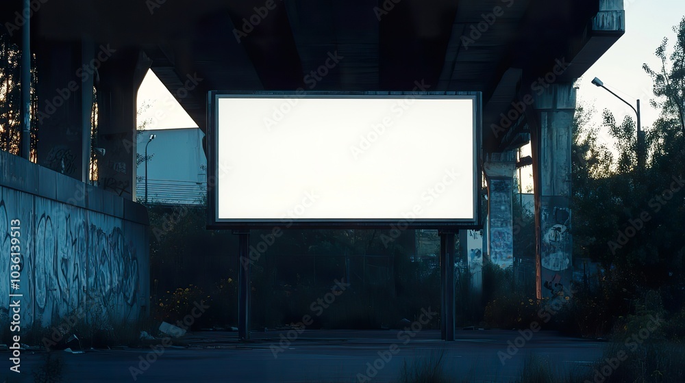 A blank billboard mounted on a sleek metal frame in an urban environment. A blank billboard mounted on a sleek metal frame in an urban environment.