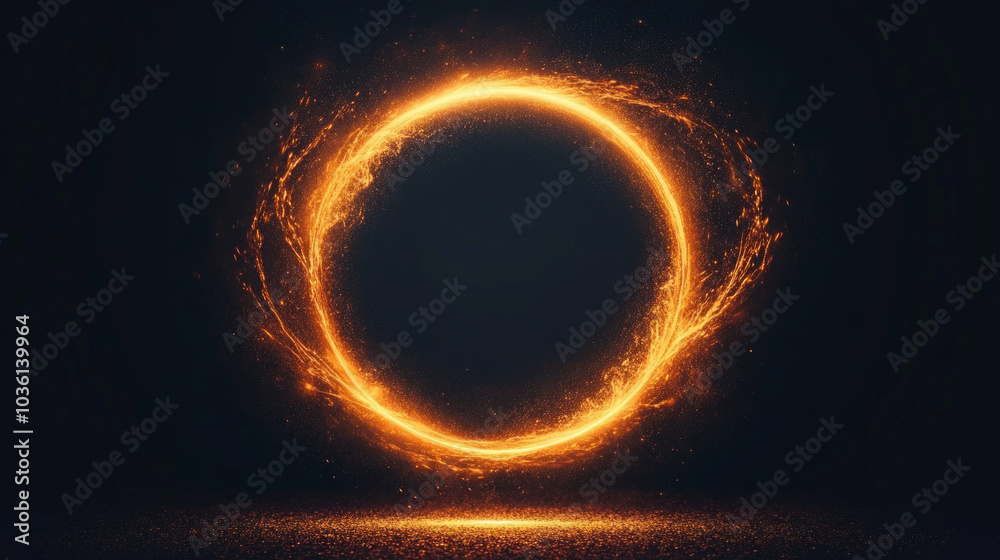 A glowing ring of fire against a black background. A glowing ring of fire against a black background.