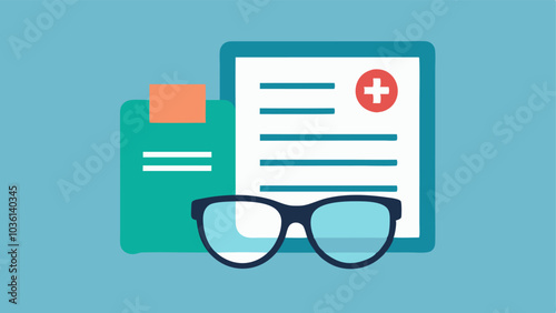 Visual Aid Glasses A pair of specialized glasses next to medical paperwork representing insurance support for visionrelated assistive technologies.