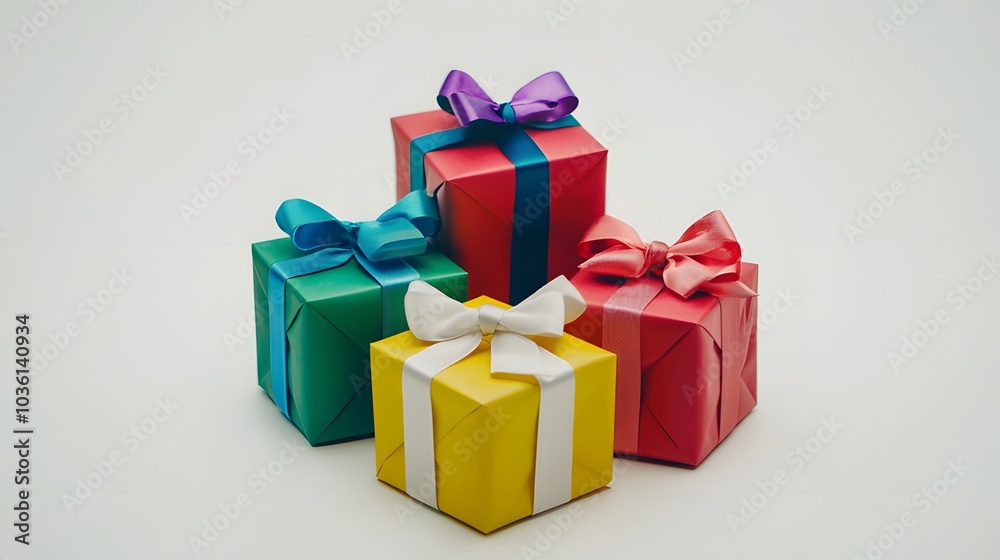 Fototapeta premium Small stack of wrapped presents with colorful bows