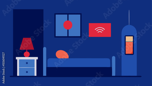 Visual Alarm System A bedroom scene illustrating a visual alarm system with flashing lights designed for alerting those with hearing impairments.