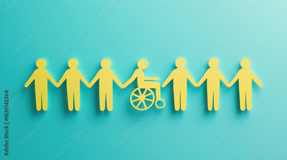 Inclusive Hiring Concept: Paper Figures Holding Hands with a Figure in a Wheelchair Inclusive Hiring Concept: Paper Figures Holding Hands with a Figure in a Wheelchair